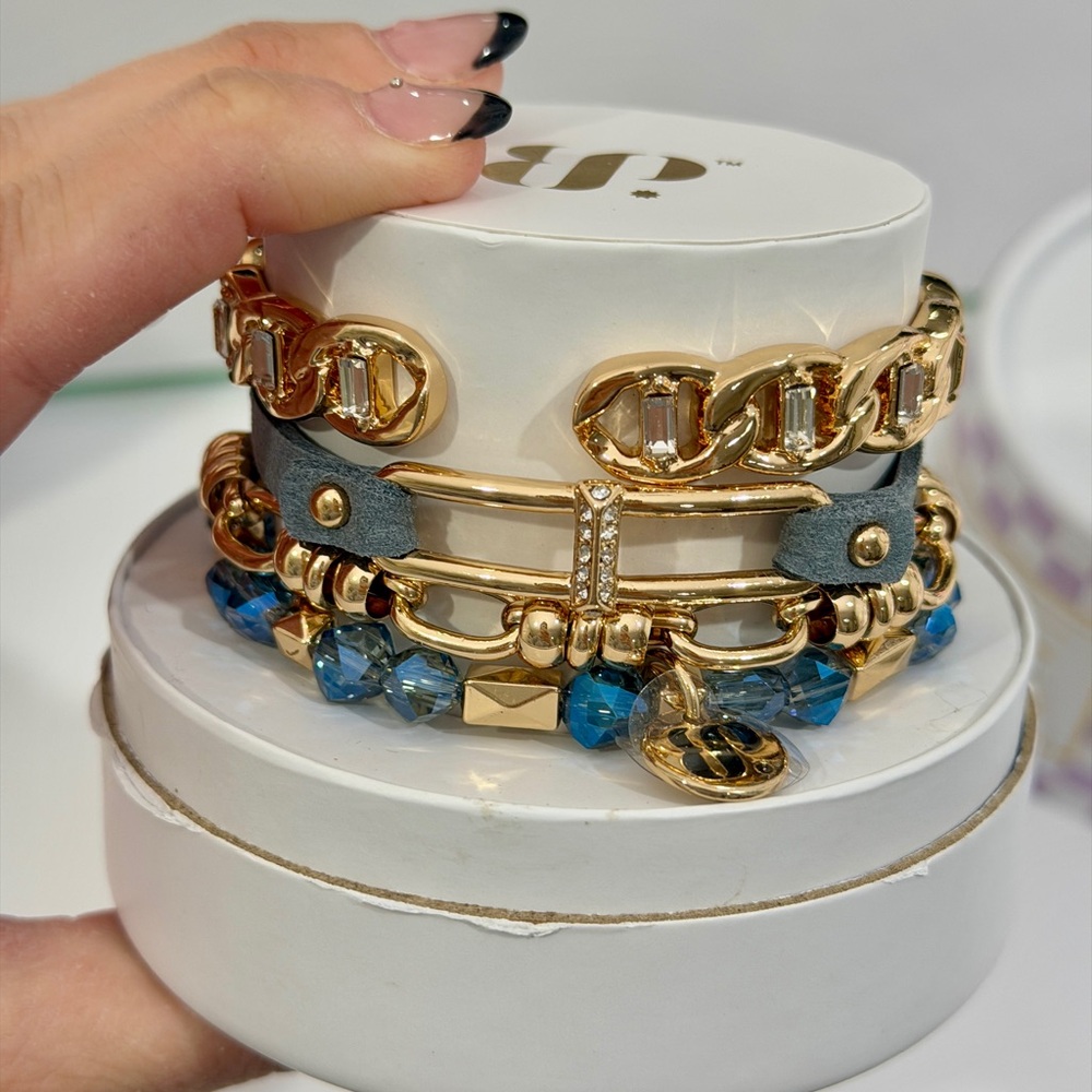Bomb Party Summer Stacks Gold and Blue Bracelet Set